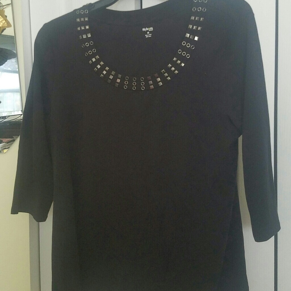 Style & Co Women's Plus 3x Jeweled Neck Blouse